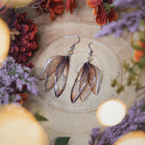 Boucles d'oreilles ailes de fée marrons
